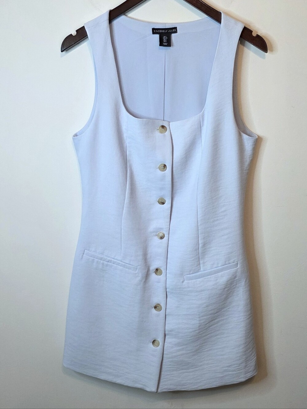 Sincerely Jules Blue Button Front Mini Dress Longline Vest Sleeveless Size Large
